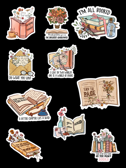 Bookish Stickers - 10 Different Stickers Vinyl Reading Approximately 1.436-2.714 Inches X 2