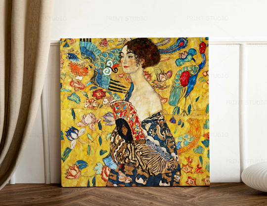 Gustav Klimt Lady With A Fan 1917-1918 Reproduction Canvas Austrian Artist Abstract Print On Canvas Wall Home Decor Ready To Hang