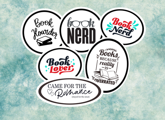 Bookish Stickers - 6 Different Stickers Vinyl Reading Approximately 2.84-3.664 X 1.683-3.119 Inches